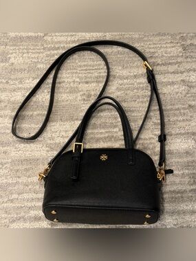 Tory Burch Black Crossbody Dome Satchel with Gold Hardware
